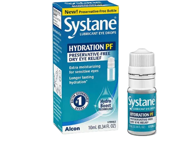 Systane Lubricant Eye Drops packaging on a white background