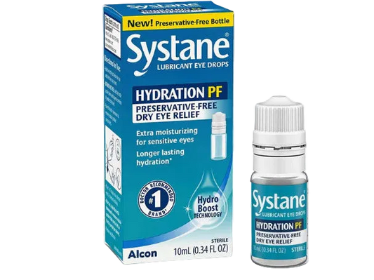 Systane Lubricant Eye Drops packaging on a white background